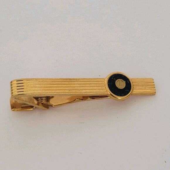 Dunhill Vintage Lapis Lazuli Striped Tie Clasp Clip Bar Gold Retro Vintage Logo - Picture 1 of 8